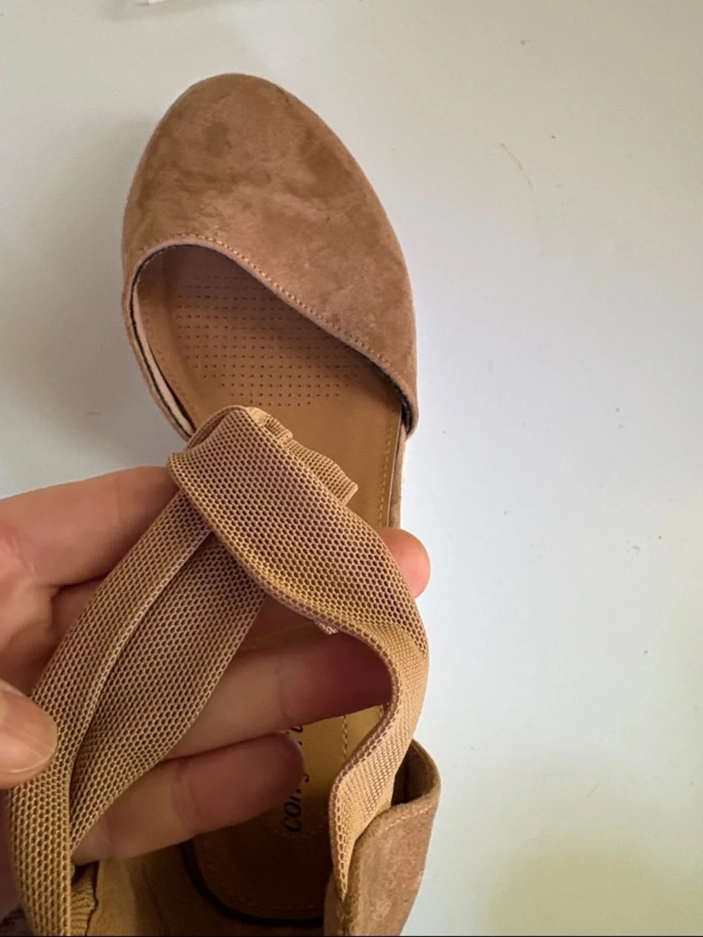 Comfortview Tan Fabric Low Wedge Espadrille Sandal 12 W